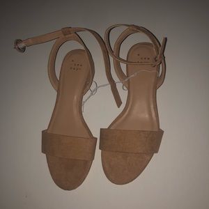 Nude ankle strap low block heel